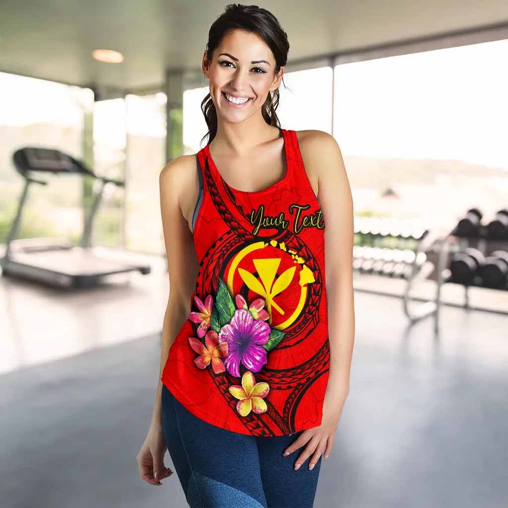Hawaii Polynesian Custom Personalised Women Racerback Tank - Floral With Seal Red