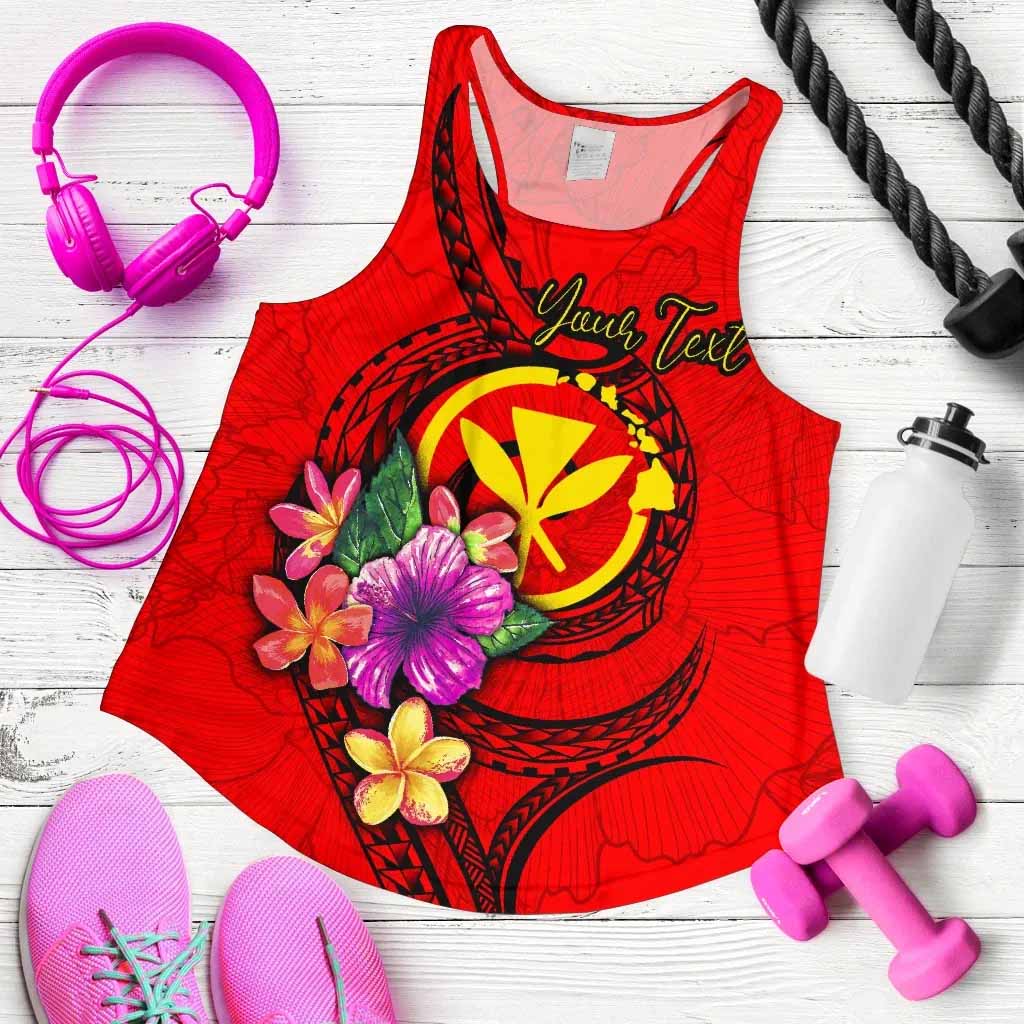 Hawaii Polynesian Custom Personalised Women Racerback Tank - Floral With Seal Red