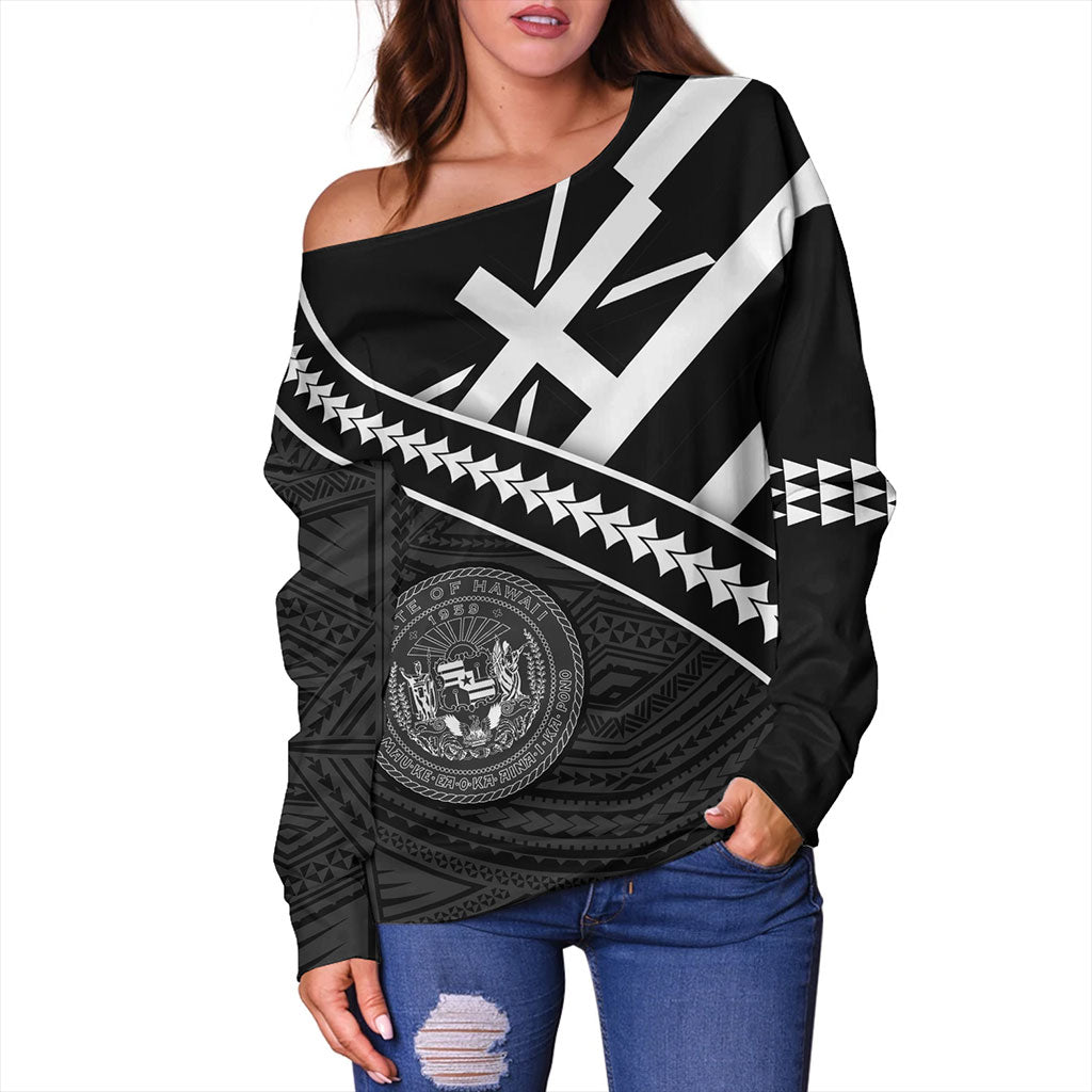 Hawaii Off Shoulder Sweatshirt Polynesian Flag Black Unique Style