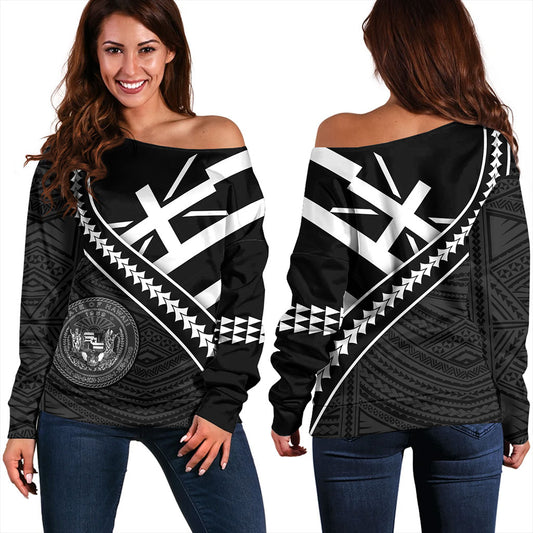 Hawaii Off Shoulder Sweatshirt Polynesian Flag Black Unique Style