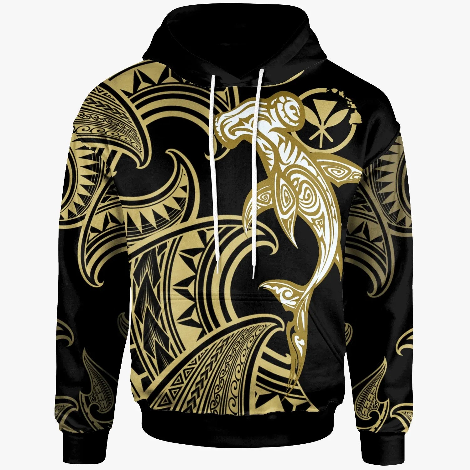Hawaii Polynesian Hoodie - Hammerhead Shark Tribal Pattern