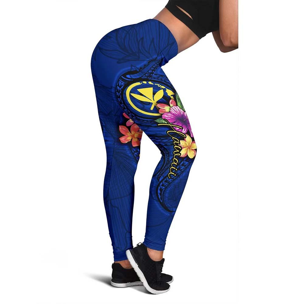 Hawaii Polynesian Legging - Floral With Seal Blue