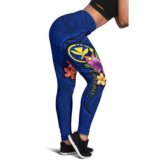 Hawaii Polynesian Legging - Floral With Seal Blue