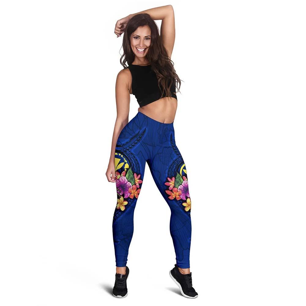 Hawaii Polynesian Legging - Floral With Seal Blue