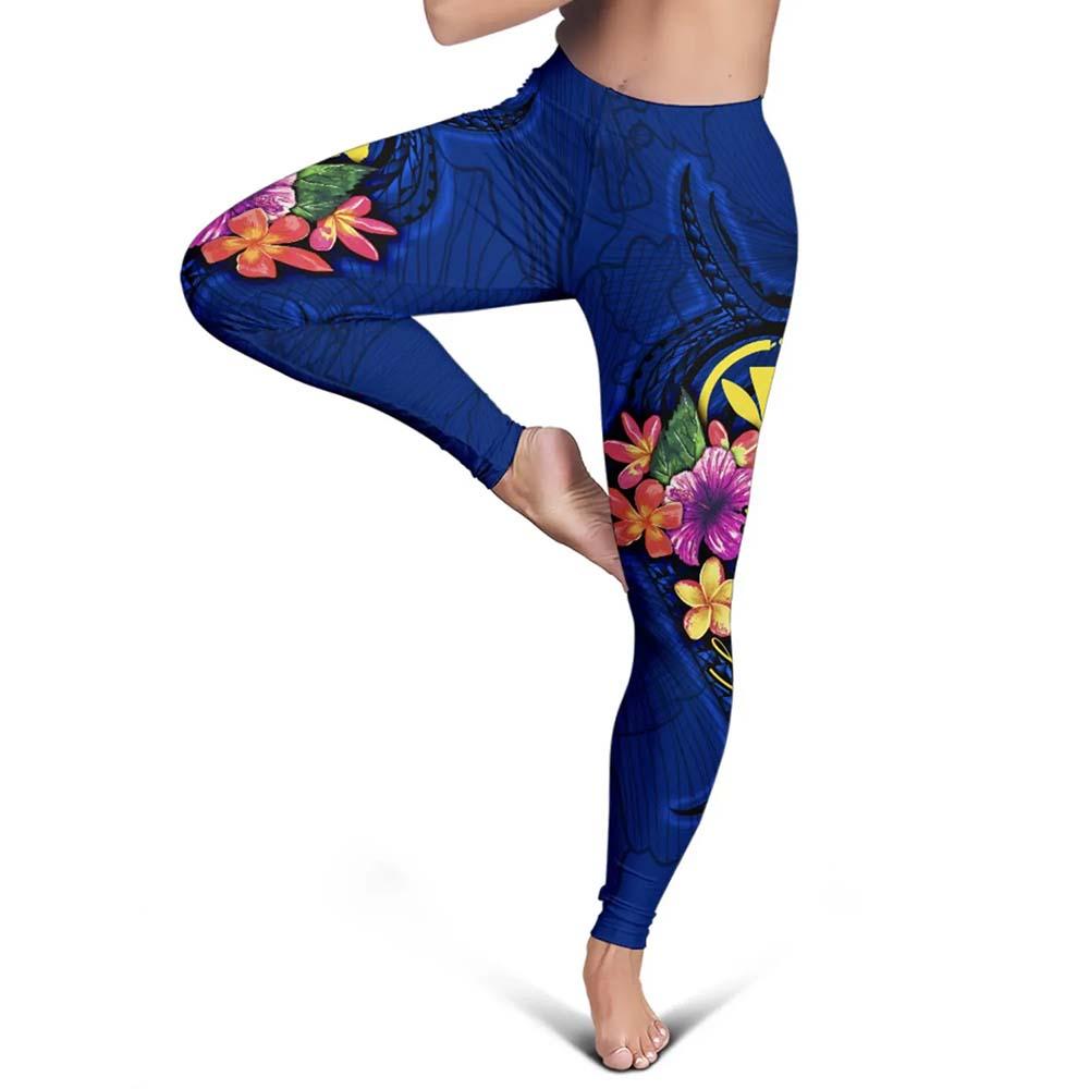 Hawaii Polynesian Legging - Floral With Seal Blue