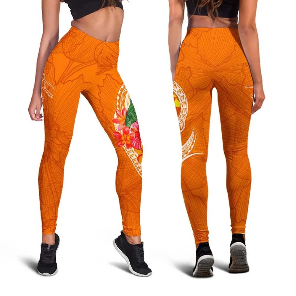 Hawaii Polynesian Legging - Orange Floral With Seal