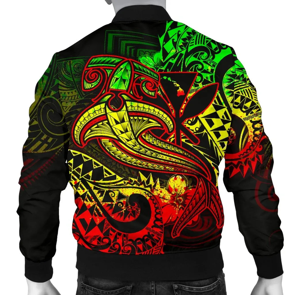 Hawaii Polynesian Bomber Jacket - Kanaka Maoli Reggae Shark Polynesian Tattoo