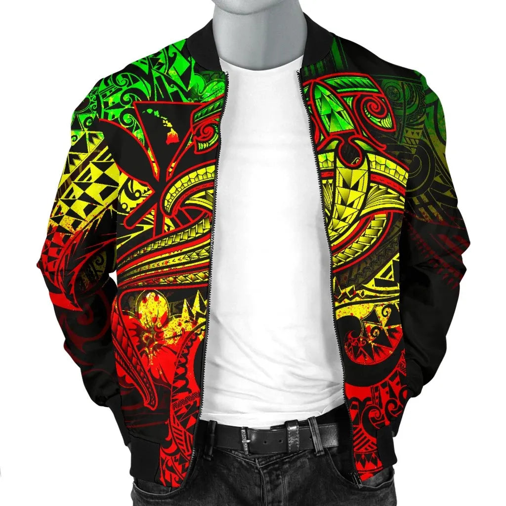 Hawaii Polynesian Bomber Jacket - Kanaka Maoli Reggae Shark Polynesian Tattoo