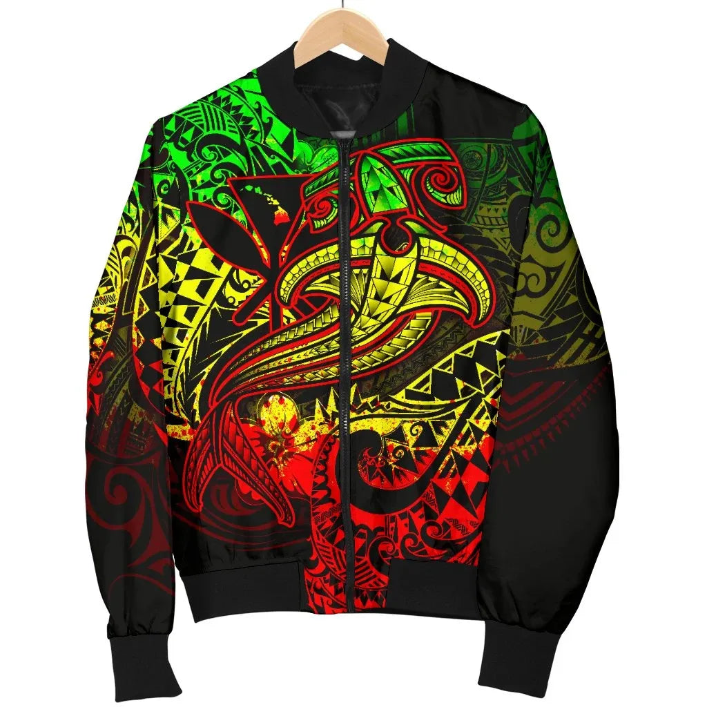 Hawaii Polynesian Bomber Jacket - Kanaka Maoli Reggae Shark Polynesian Tattoo