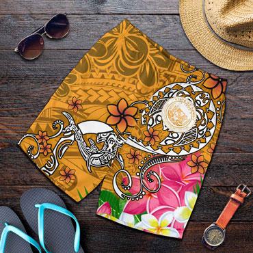 Hawaii Polynesian Men Shorts - Hawaii Seal With Turtle Plumeria (Gold)