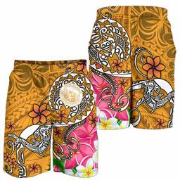 Hawaii Polynesian Men Shorts - Hawaii Seal With Turtle Plumeria (Gold)