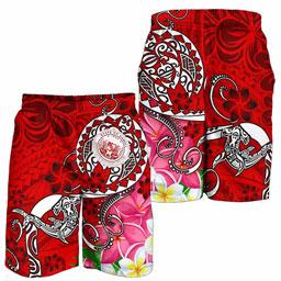 Hawaii Polynesian Men Shorts - Hawaii Seal With Turtle Plumeria (Red)