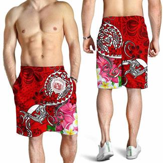 Hawaii Polynesian Men Shorts - Hawaii Seal With Turtle Plumeria (Red)