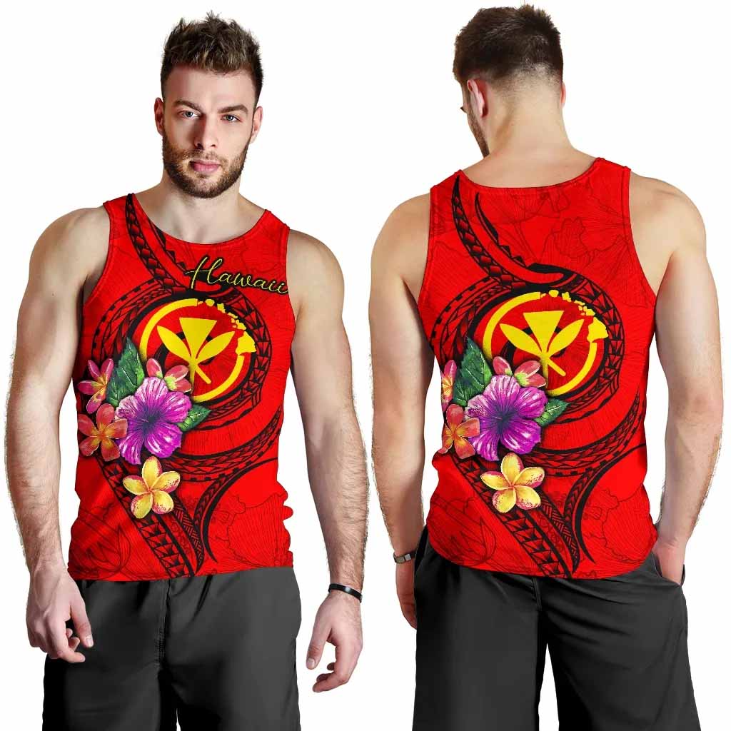 Hawaii Polynesian Men Tank Top - Floral With Seal Red
