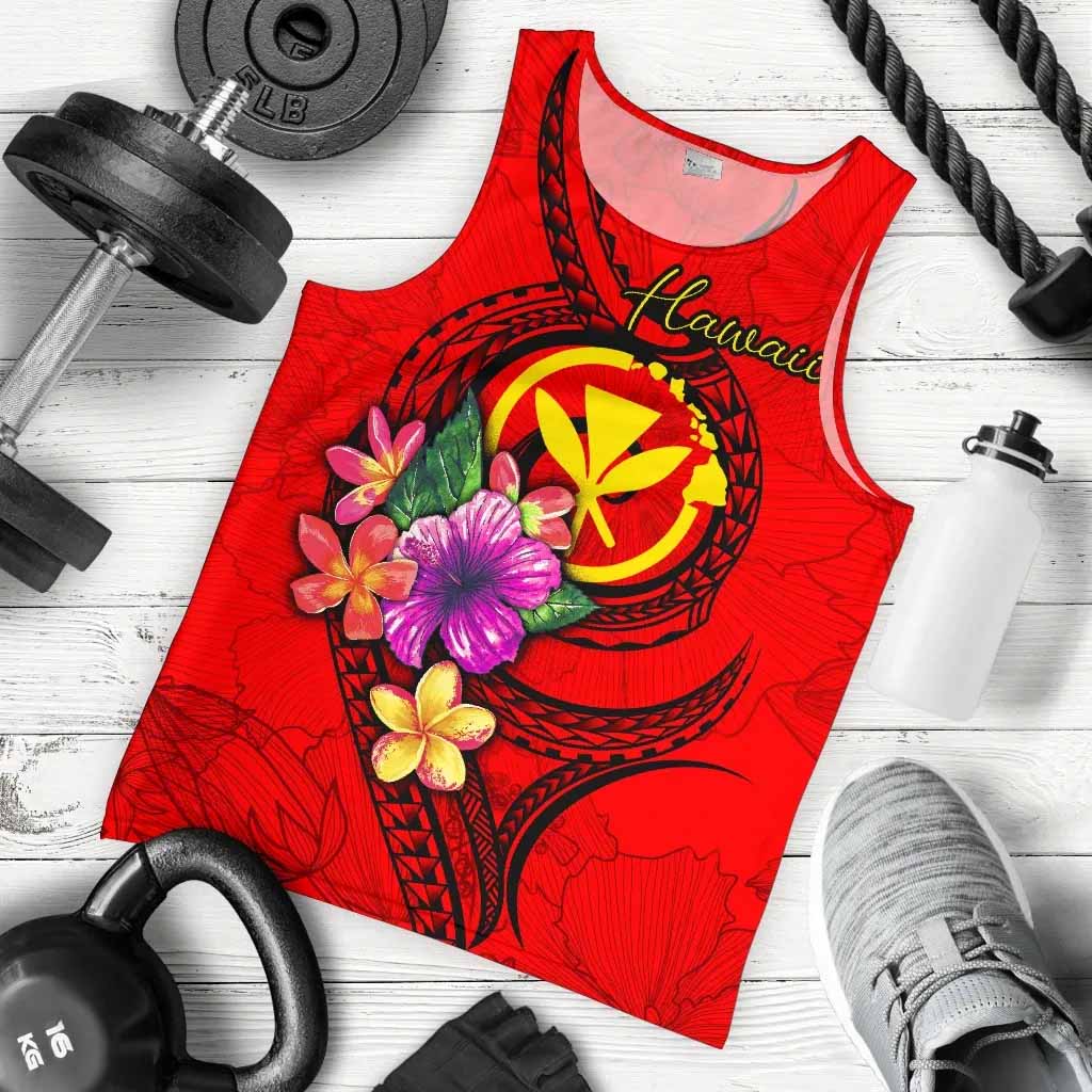 Hawaii Polynesian Men Tank Top - Floral With Seal Red