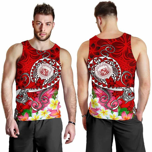 Hawaii Polynesian Men Tank Top - Hawaii Seal With Turtle Plumeria (Red)