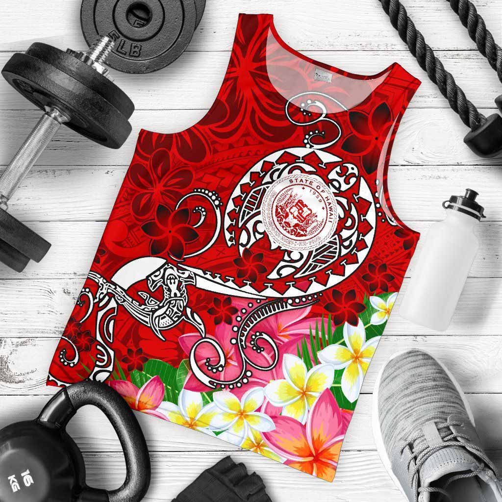 Hawaii Polynesian Men Tank Top - Hawaii Seal With Turtle Plumeria (Red)