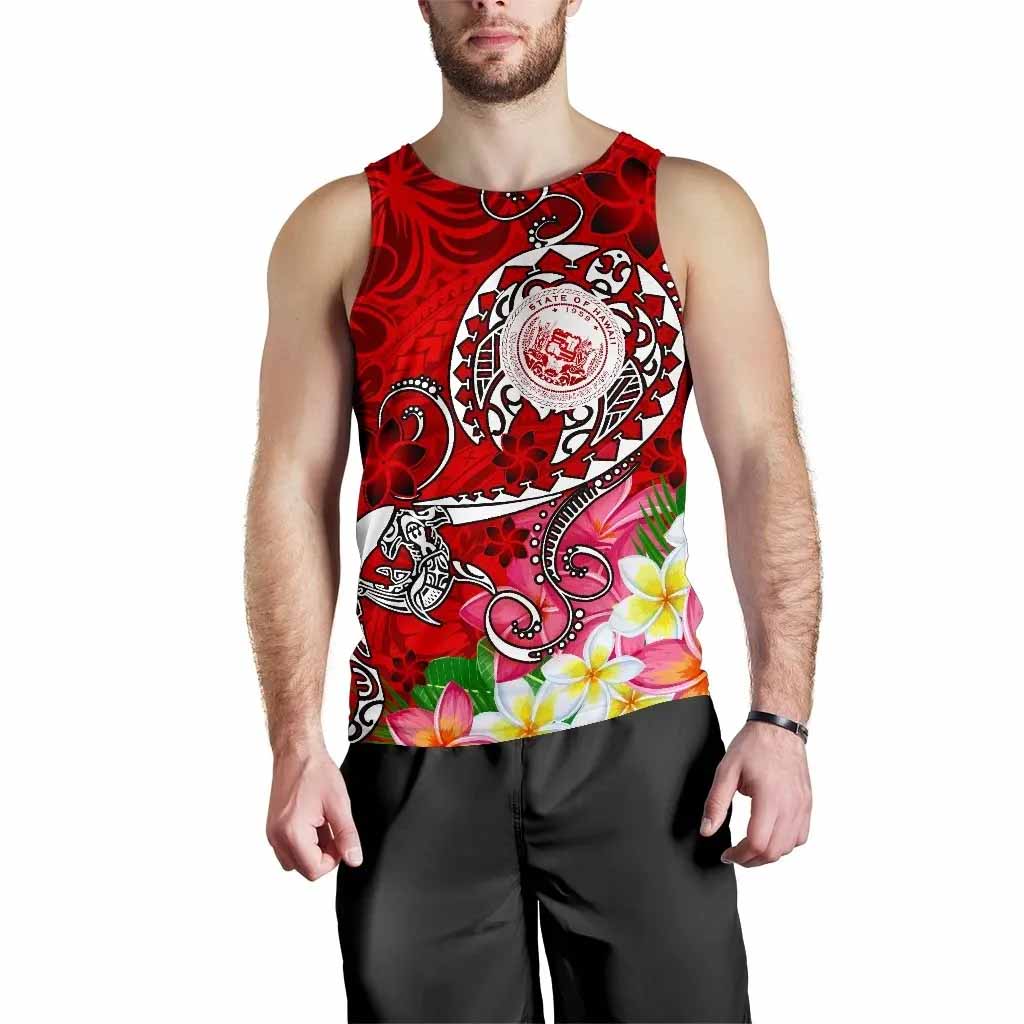 Hawaii Polynesian Men Tank Top - Hawaii Seal With Turtle Plumeria (Red)