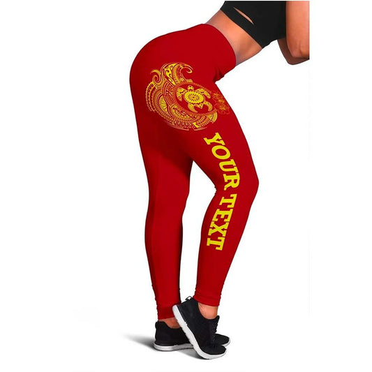 Hawaii Polynesian Personalised Legging - Vintage Polynesian Turtle (Red)