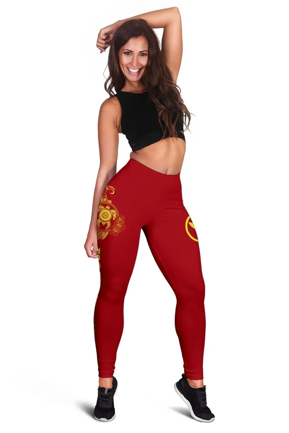 Hawaii Polynesian Personalised Legging - Vintage Polynesian Turtle (Red)