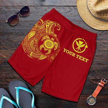 Hawaii Polynesian Personalised Men Shorts - Vintage Polynesian Turtle (Red)