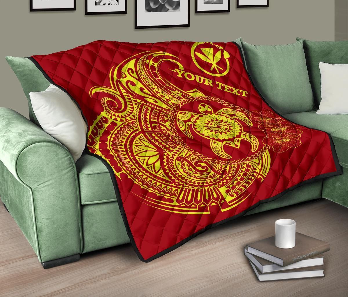 Hawaii Polynesian Personalised Premium Quilt - Vintage Polynesian Turtle (Red)
