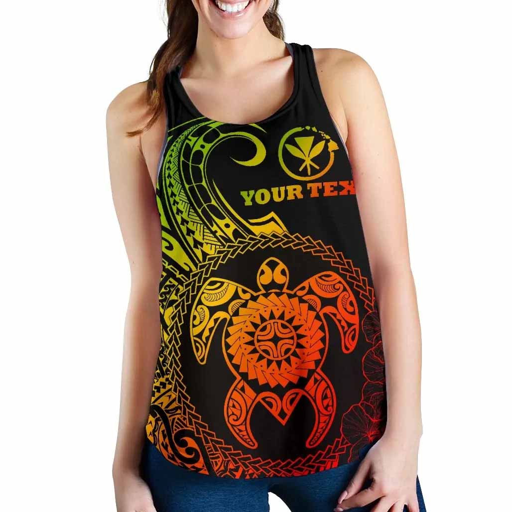 Hawaii Polynesian Personalised Women Racerback Tank - Vintage Polynesian Turtle (Reggae)