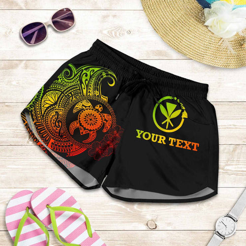 Hawaii Polynesian Personalised Women Shorts - Vintage Polynesian Turtle (Reggae)