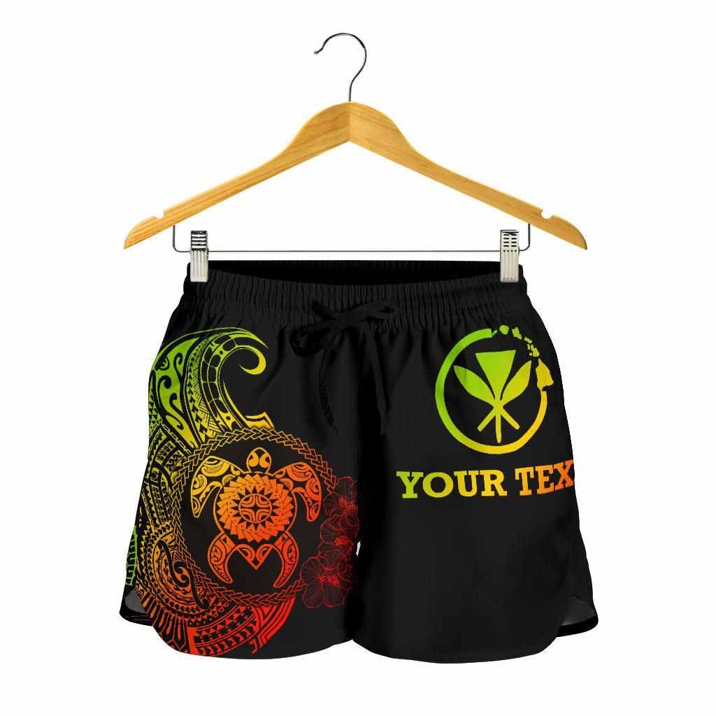 Hawaii Polynesian Personalised Women Shorts - Vintage Polynesian Turtle (Reggae)