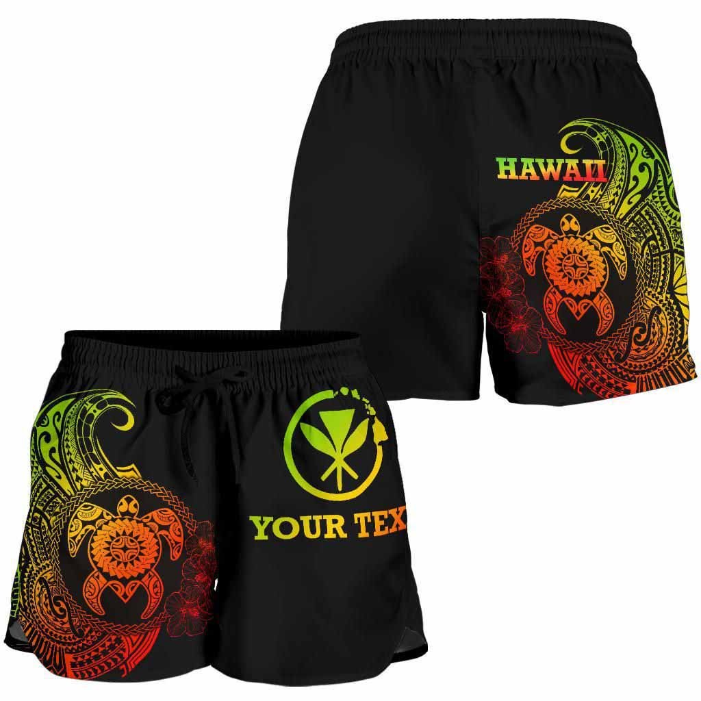 Hawaii Polynesian Personalised Women Shorts - Vintage Polynesian Turtle (Reggae)