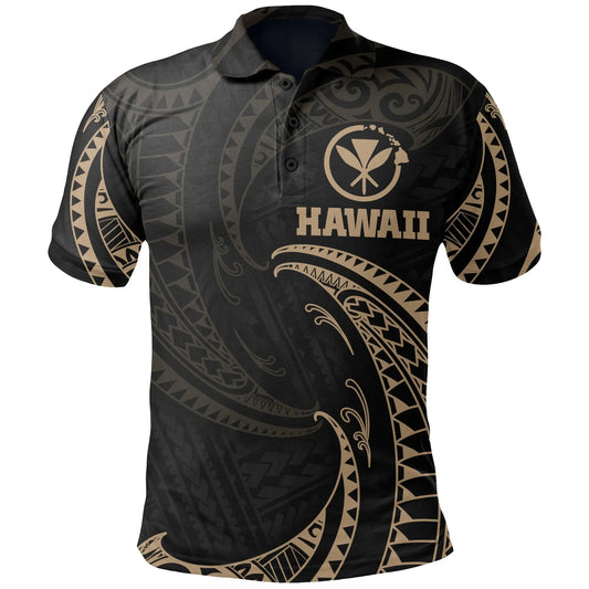 Hawaii Polynesian Polo Shirt - Gold Tribal Wave