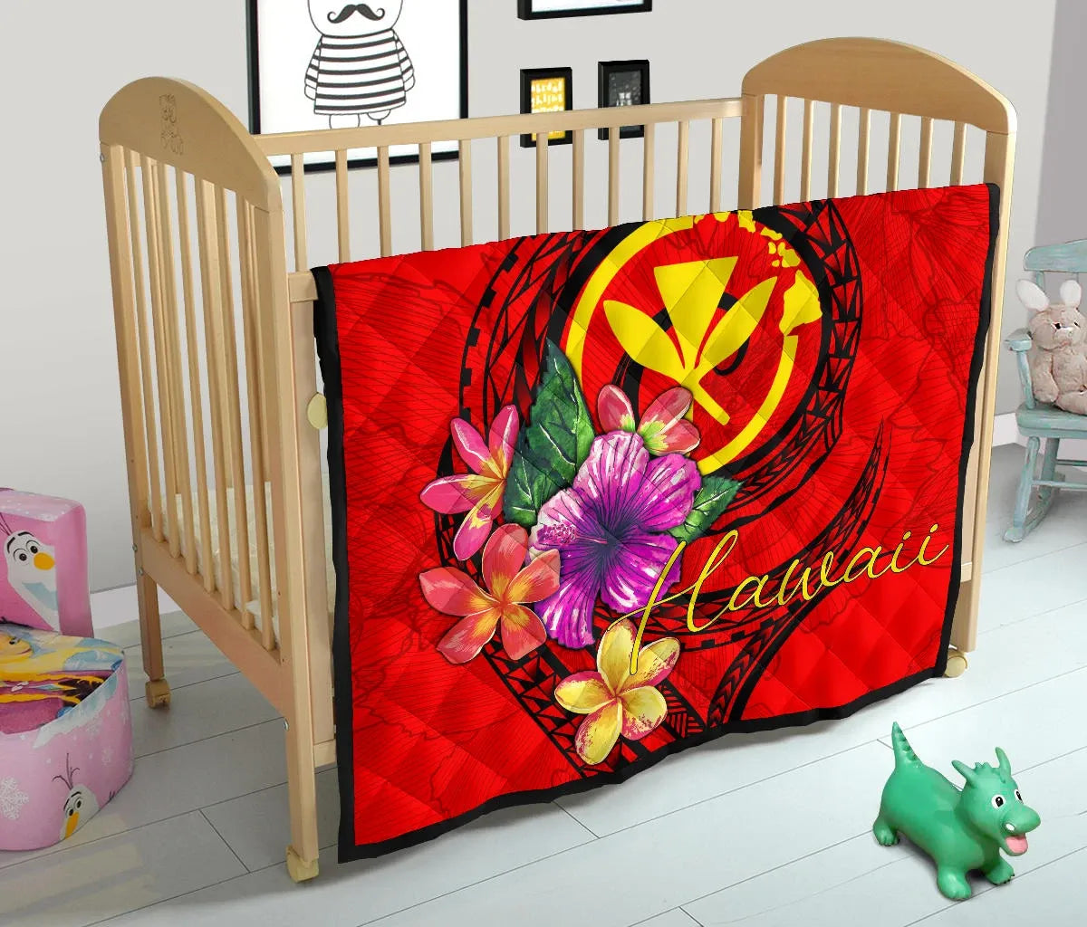 Hawaii Polynesian Premium Quilt - Floral With Seal Red