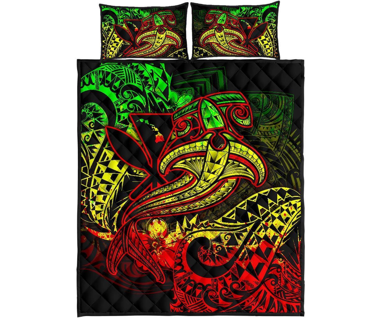 Hawaii Polynesian Quilt Bed Set - Kanaka Maoli Reggae Shark Polynesian Tattoo
