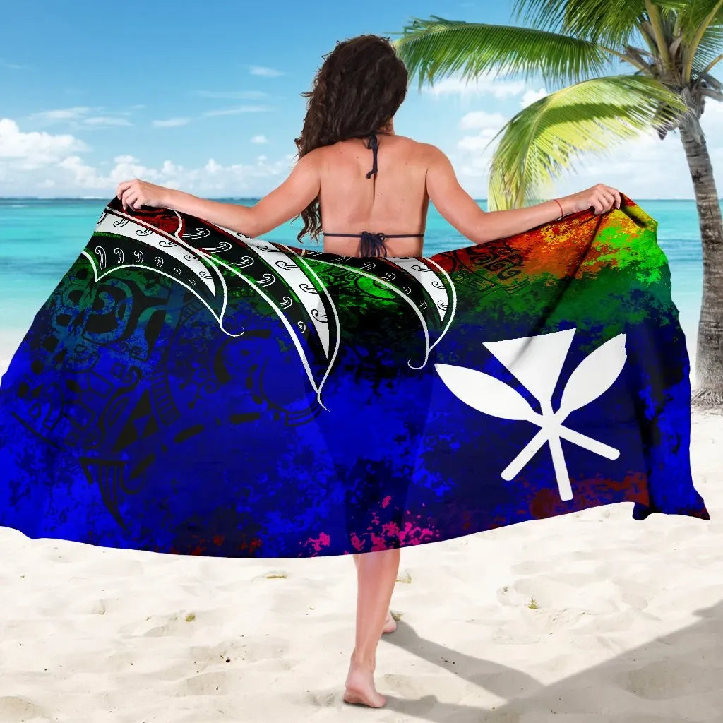 Hawaii Polynesian Sarong - Tropical Leaf Rainbow Color