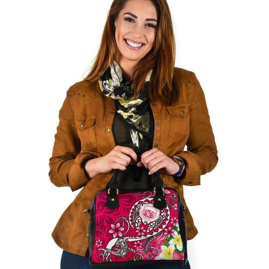 Hawaii Polynesian Shoulder Handbag - Hawaii Seal With Turtle Plumeria (Pink)