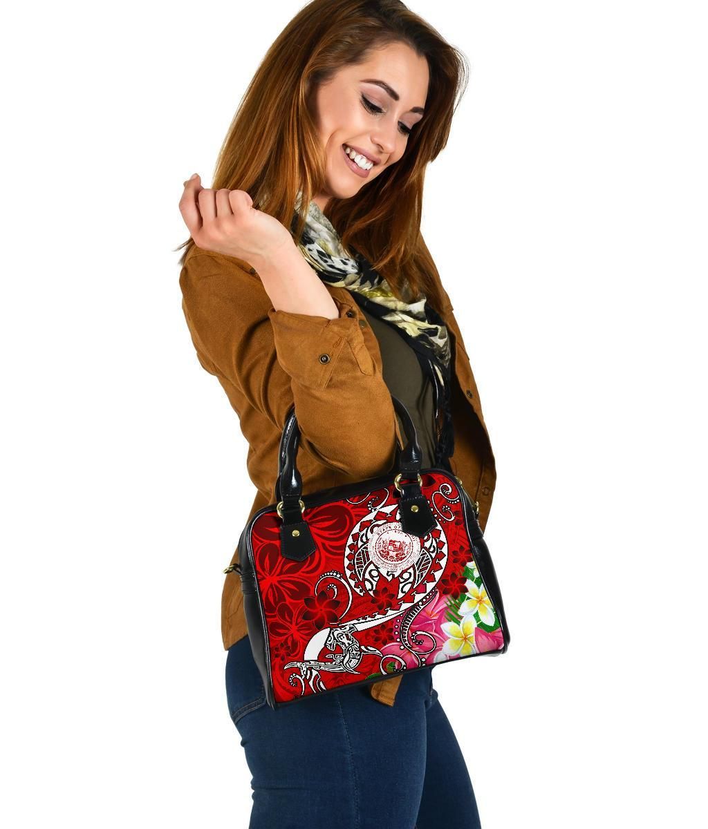 Hawaii Polynesian Shoulder Handbag - Hawaii Seal With Turtle Plumeria (Red)