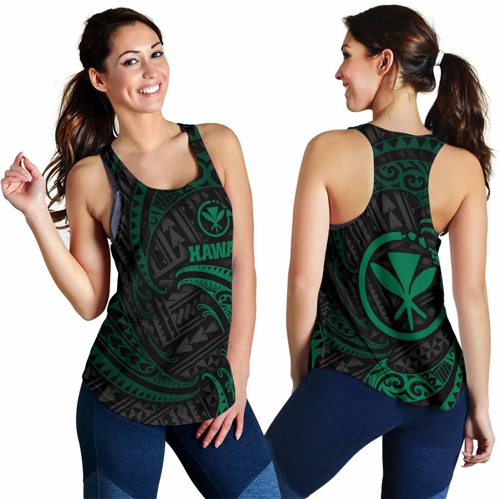 Hawaii Polynesian Women Racerback Tank - Green Tribal Wave