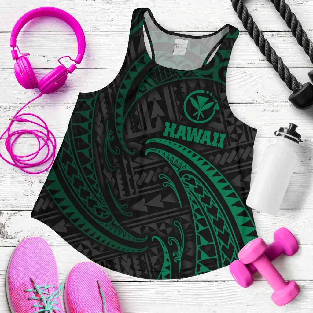 Hawaii Polynesian Women Racerback Tank - Green Tribal Wave
