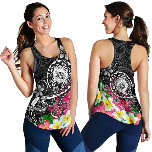 Hawaii Polynesian Women Racerback Tank - Hawaii Seal With Turtle Plumeria (Black)