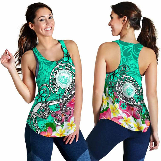 Hawaii Polynesian Women Racerback Tank - Hawaii Seal With Turtle Plumeria (Turquoise)