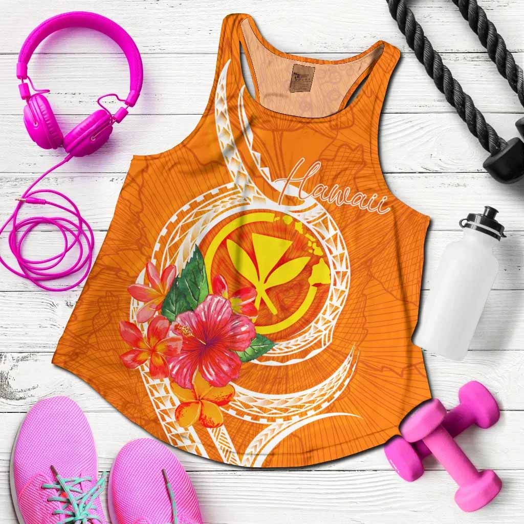 Hawaii Polynesian Women Racerback Tank - Orange Floral With Seal