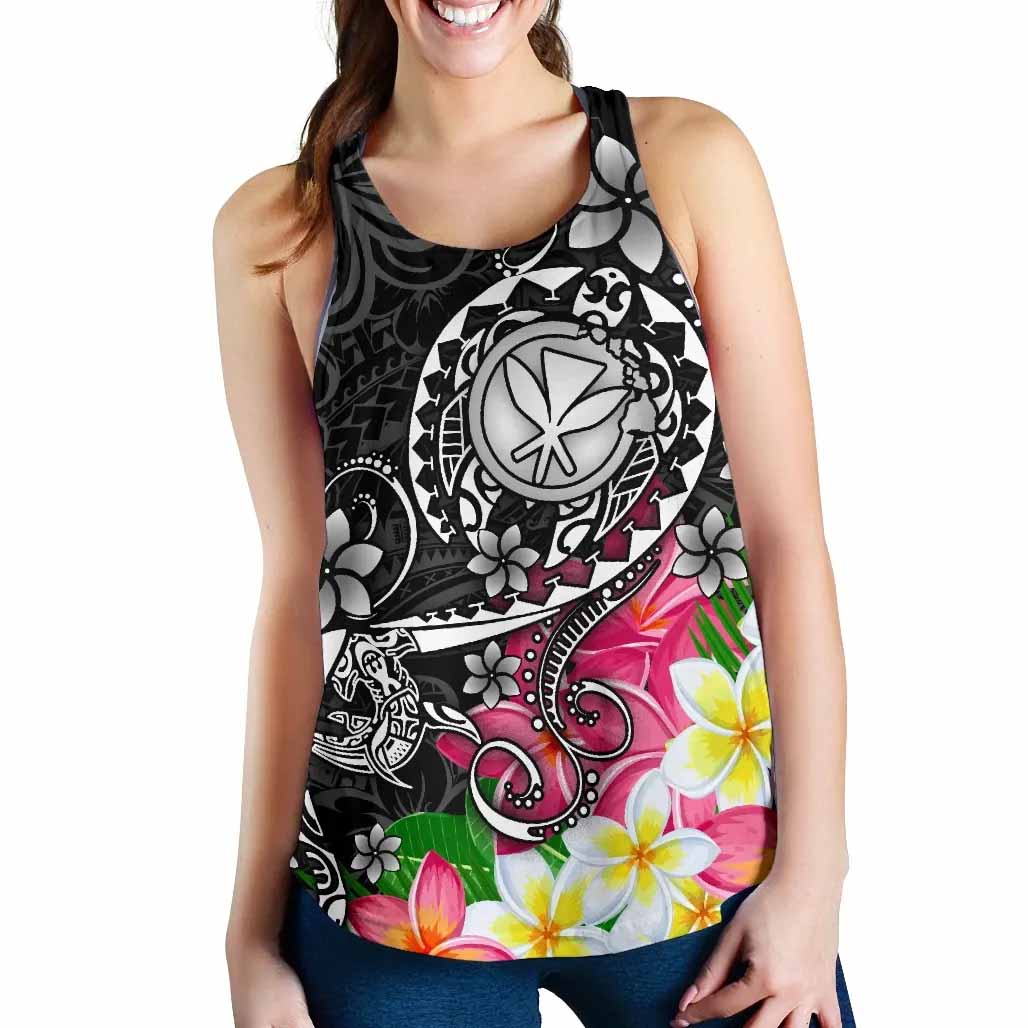 Hawaii Polynesian Women Racerback Tank - Turtle Plumeria (Black)