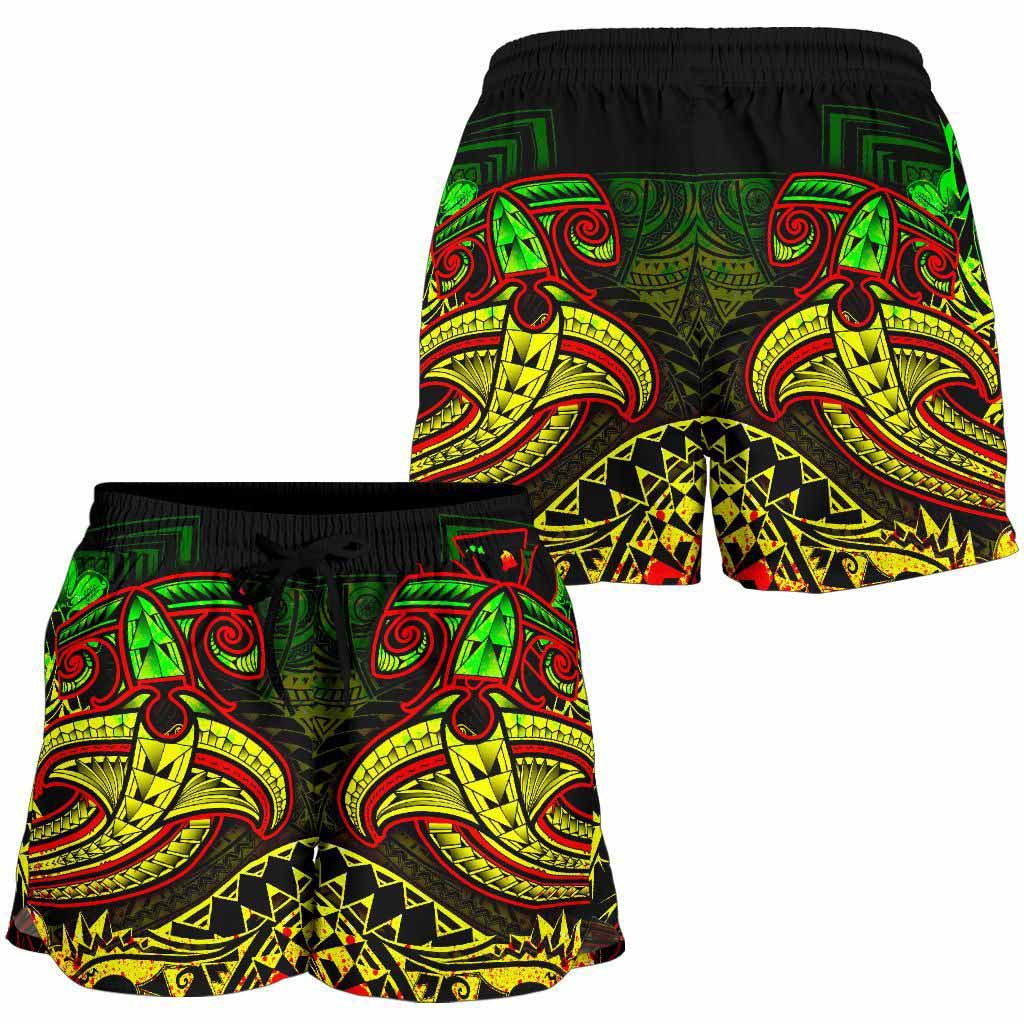 Hawaii Polynesian Women Shorts - Kanaka Maoli Reggae Shark Polynesian Tattoo