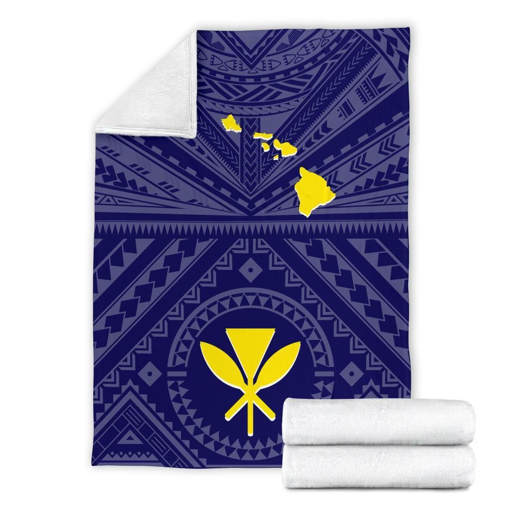Hawaii Premium Blanket - Hawaii Kanaka Maoli And Map (Blue)