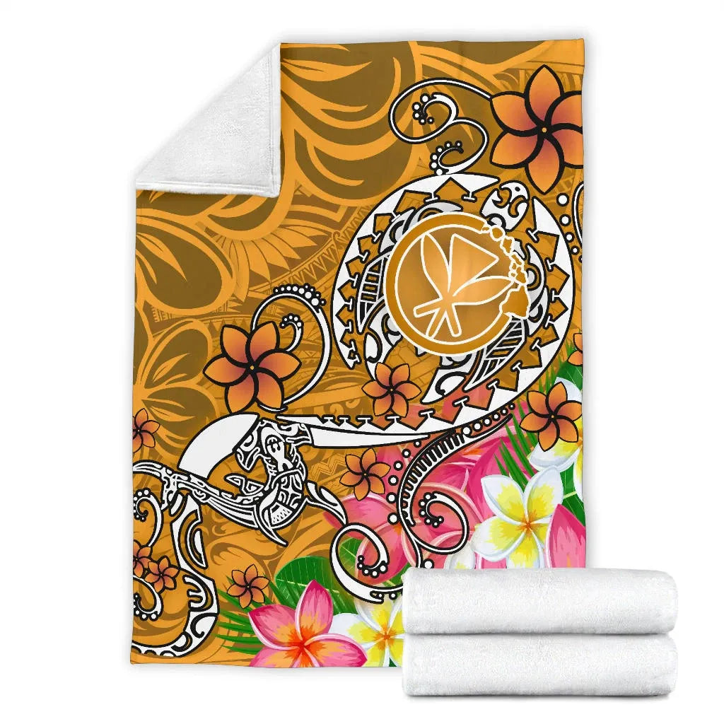 Hawaii Premium Blanket  - Turtle Plumeria Polynesian Tattoo Gold  Color