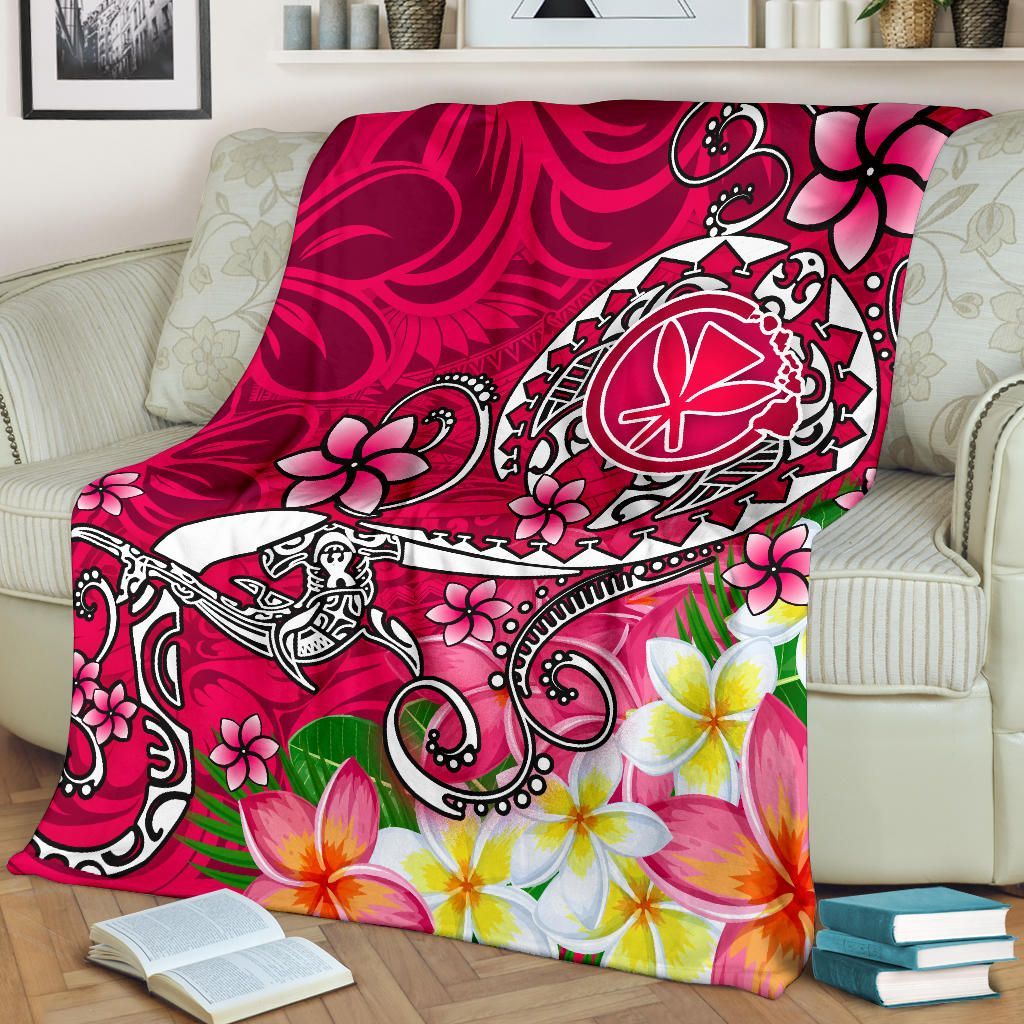 Hawaii Premium Blanket - Turtle Plumeria Polynesian Tattoo Pink Color