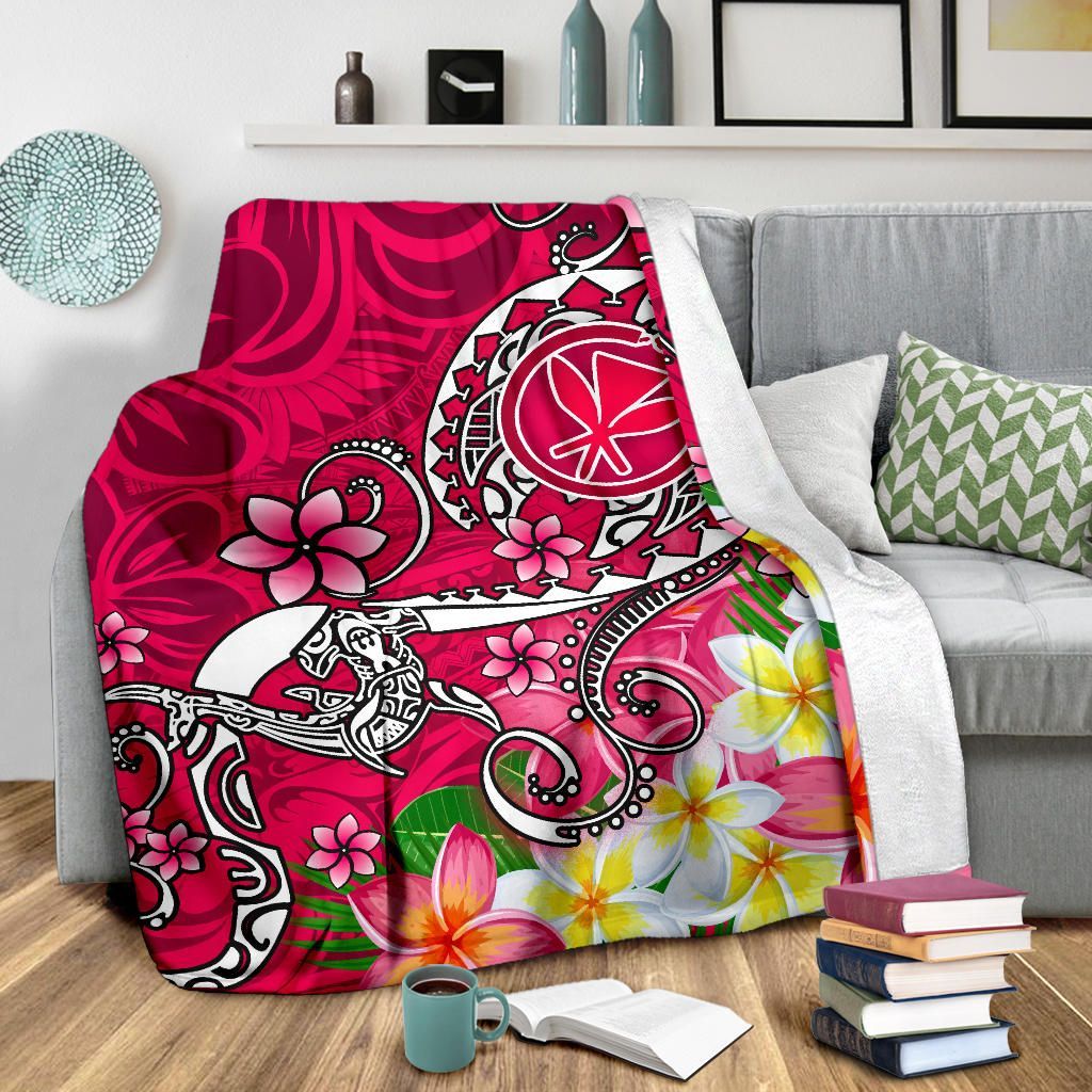 Hawaii Premium Blanket - Turtle Plumeria Polynesian Tattoo Pink Color