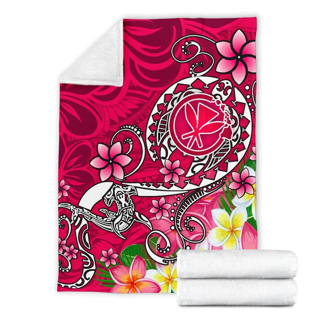 Hawaii Premium Blanket - Turtle Plumeria Polynesian Tattoo Pink Color