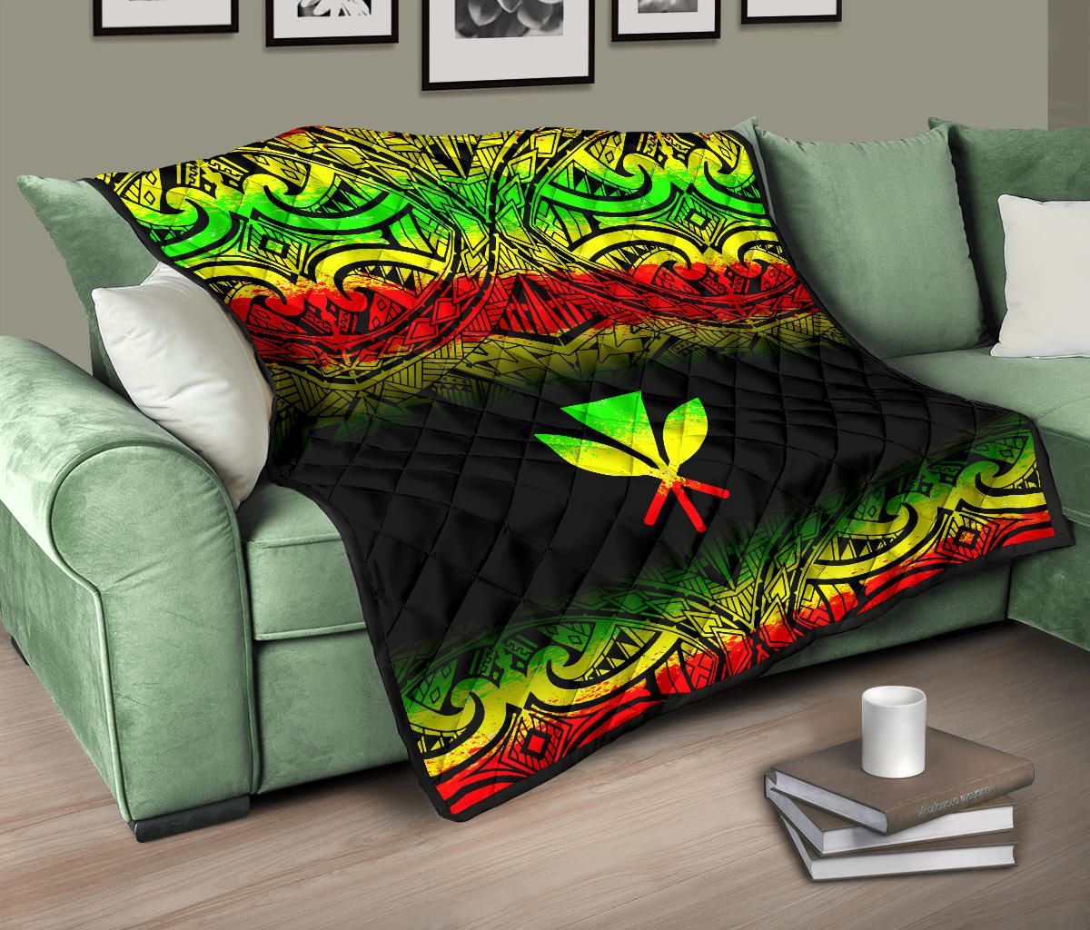 Hawaii Premium Quilt - Reggae Kanaka Maoli Polynesian Tattoo & Black Frog