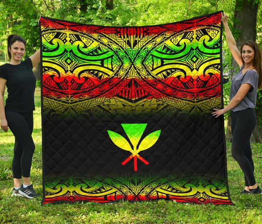 Hawaii Premium Quilt - Reggae Kanaka Maoli Polynesian Tattoo & Black Frog